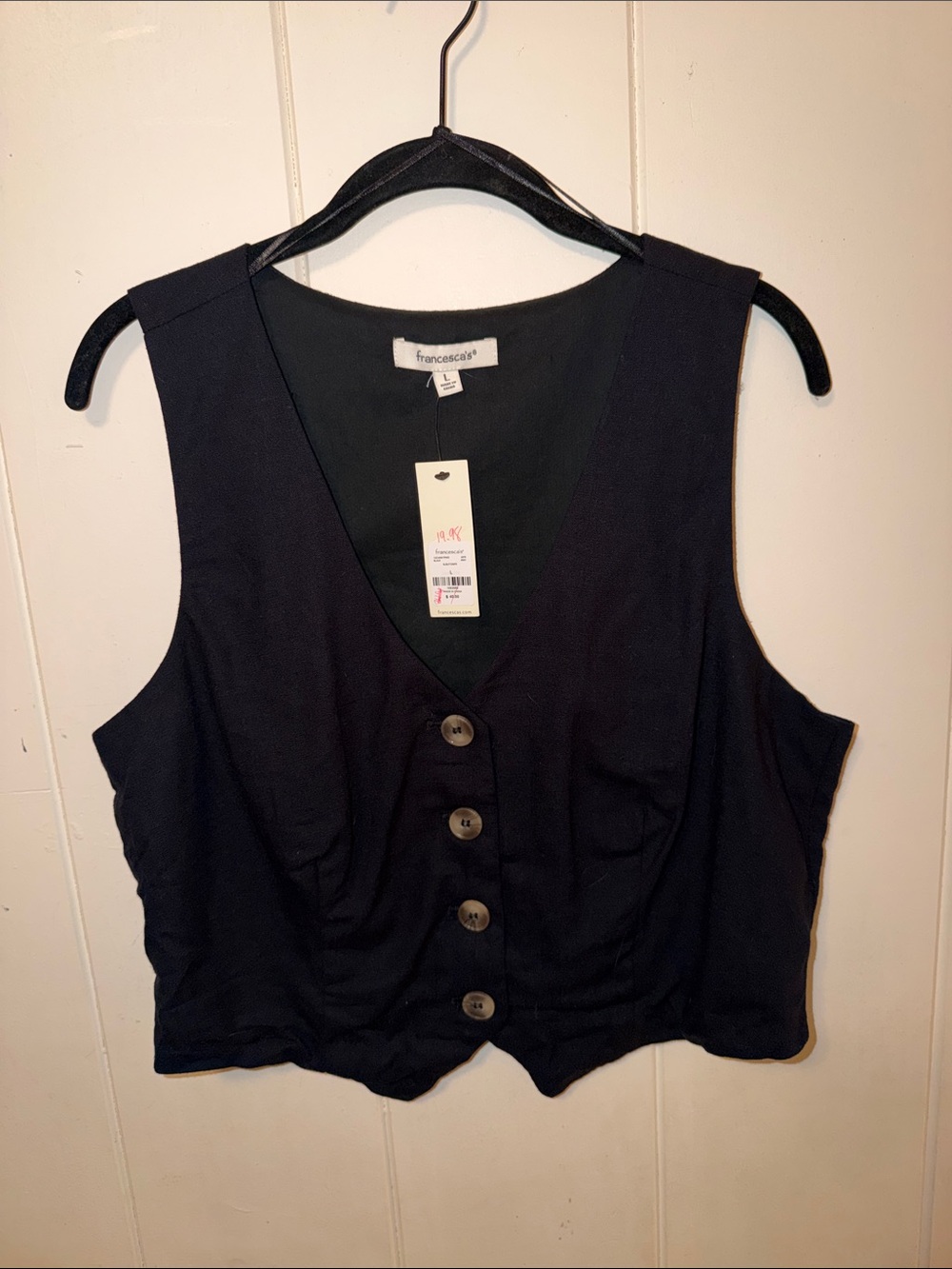 Francesca's Black Button-Front V-Neck Cropped Vest